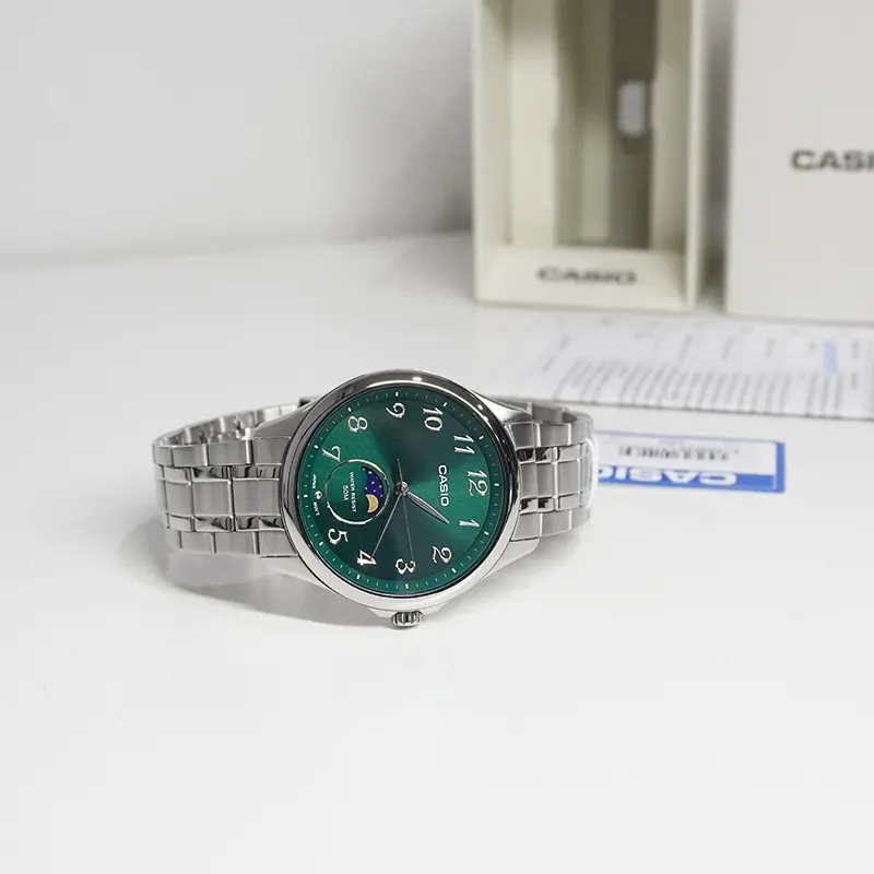 Casio Enticer Moon Phase Green Dial Men's Watch- MTP-M110D-3AV
